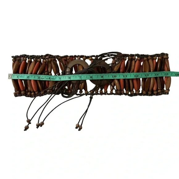 Vintage HIPPIE BOHO TRIBAL WOOD HIPSTER BELT - Picture 2 of 7
